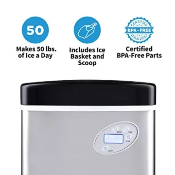 Newair Portable Ice Maker 50 lb. Daily, 12 Cubes in Under 7 Minutes - Compact Countertop Design - 3 Size Bullet Shaped Ice - for Kitchen/Office/RV/Bar - Stainless Steel