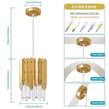 Biewalk Modern Crystal Chandeliers, Pendant Light Fixtures for Kitchen Island Luxury Gold Pendant Li...