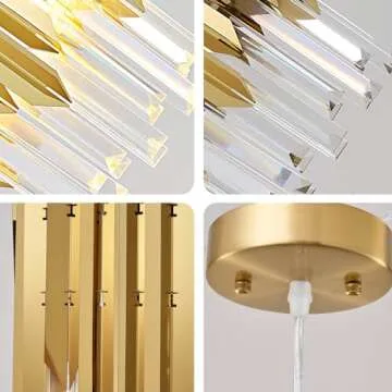 Biewalk Modern Crystal Chandeliers, Pendant Light Fixtures for Kitchen Island Luxury Gold Pendant Light Perfect for Dining Room, Bedroom, Kitchen, Living Room
