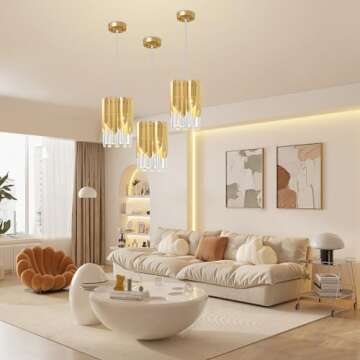 Biewalk Modern Crystal Chandeliers, Pendant Light Fixtures for Kitchen Island Luxury Gold Pendant Light Perfect for Dining Room, Bedroom, Kitchen, Living Room