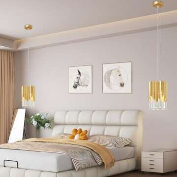 Biewalk Modern Crystal Chandeliers, Pendant Light Fixtures for Kitchen Island Luxury Gold Pendant Light Perfect for Dining Room, Bedroom, Kitchen, Living Room