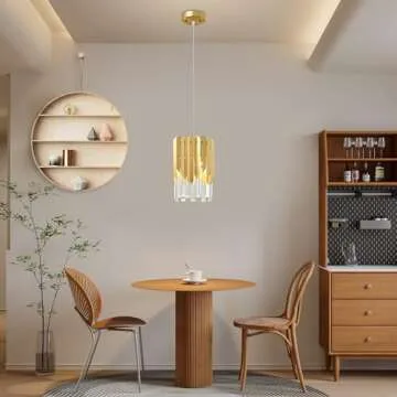 Biewalk Modern Crystal Chandeliers, Pendant Light Fixtures for Kitchen Island Luxury Gold Pendant Light Perfect for Dining Room, Bedroom, Kitchen, Living Room