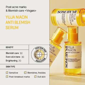 SOME BY MI Yuja Niacin Anti Blemish Serum + 30 Days Miracle Brightening Toner - 1.69Oz+5.07Oz - Niacinamide and Vitamin C Serum and Toner - Skin Pigmentation and Blemish Care - Korean Skin Care