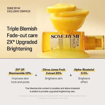 SOME BY MI Yuja Niacin Anti Blemish Serum + 30 Days Miracle Brightening Toner - 1.69Oz+5.07Oz - Niacinamide and Vitamin C Serum and Toner - Skin Pigmentation and Blemish Care - Korean Skin Care