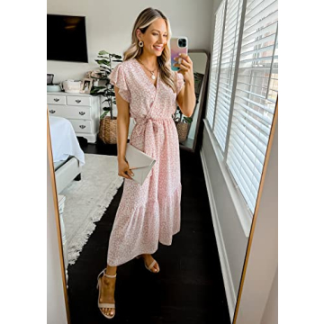 Elegant Floral Boho Wrap Dress by PRETTYGARDEN