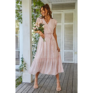 Elegant Floral Boho Wrap Dress by PRETTYGARDEN