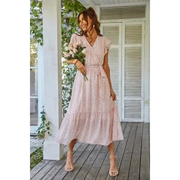 Elegant Floral Boho Wrap Dress by PRETTYGARDEN