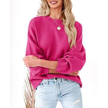 Womens Chunky Knit Pullover Sweaters Oversized Cozy Long Sleeve Crewneck Casual Loose Fall Tunic Jumper Tops Rose