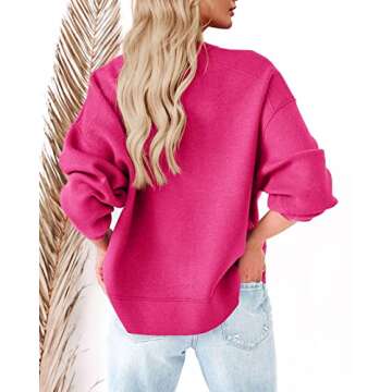 Womens Chunky Knit Pullover Sweaters Oversized Cozy Long Sleeve Crewneck Casual Loose Fall Tunic Jumper Tops Rose