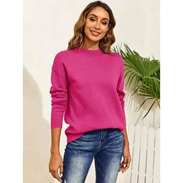 Womens Chunky Knit Pullover Sweaters Oversized Cozy Long Sleeve Crewneck Casual Loose Fall Tunic Jumper Tops Rose