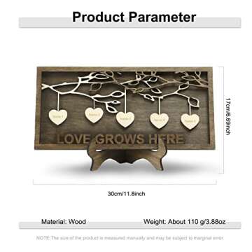Jeweidea Personalized Family Sign with 2-9 Names Custom Wooden Tree of Life Frame Engraved Wood Plaq...