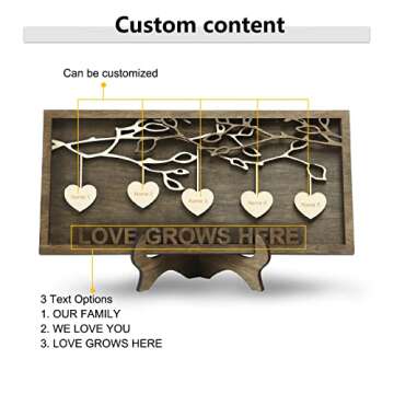 Jeweidea Personalized Family Sign with 2-9 Names Custom Wooden Tree of Life Frame Engraved Wood Plaques Decor Birthday Gift for Mom Women (5 Names)