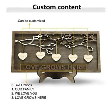Jeweidea Personalized Family Sign with 2-9 Names Custom Wooden Tree of Life Frame Engraved Wood Plaques Decor Birthday Gift for Mom Women (5 Names)