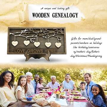 Jeweidea Personalized Family Sign with 2-9 Names Custom Wooden Tree of Life Frame Engraved Wood Plaques Decor Birthday Gift for Mom Women (5 Names)