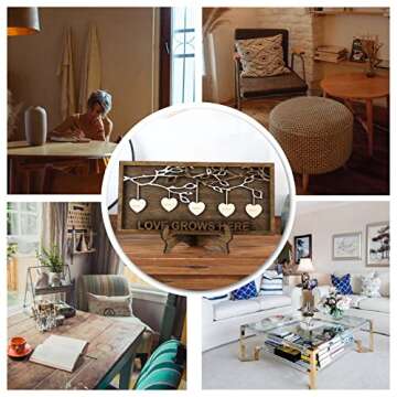 Jeweidea Personalized Family Sign with 2-9 Names Custom Wooden Tree of Life Frame Engraved Wood Plaques Decor Birthday Gift for Mom Women (5 Names)