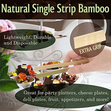 BambooMN 6.3" Mini Bamboo Disposable Tongs - Toast Tongs - 100 Pieces