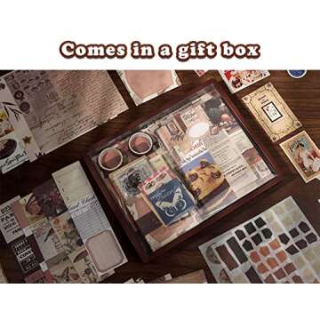 Draupnir Vintage Aesthetic Scrapbook Kit(346pcs), Bullet Junk Journal Kit with Journaling/Scrapbooking Supplies, Stationery, A6 Grid Notebook Graph Ruled Pages.DIY Gift for Teen Girl Kid Women.