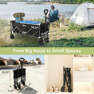 InBrave Extra Long Collapsible Wagon Cart, 480LBS Heavy Duty Utility Wagons with All-Terrain Wheels,...
