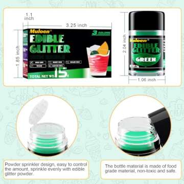 Edible Glitter, 3 Colors 100% Edible Glitter for Drinks, Cake Decorating Supplies, Cookie Decorating Supplies, Strawberries, Cookie, Cocktails, Chocolate, etc. Luster Dust Edible (5g per Bottle)