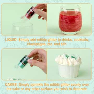 Edible Glitter, 3 Colors 100% Edible Glitter for Drinks, Cake Decorating Supplies, Cookie Decorating Supplies, Strawberries, Cookie, Cocktails, Chocolate, etc. Luster Dust Edible (5g per Bottle)