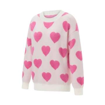 Mommy and Me Matching Outfits Valentine Heart Sweaters Long Sleeve Round Neck Pullovers Knit Tops (Daughter, Beige, 9-10 Years)