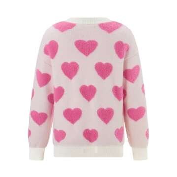 Mommy and Me Matching Outfits Valentine Heart Sweaters Long Sleeve Round Neck Pullovers Knit Tops (Daughter, Beige, 9-10 Years)