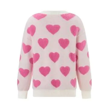 Mommy and Me Matching Outfits Valentine Heart Sweaters Long Sleeve Round Neck Pullovers Knit Tops (Daughter, Beige, 9-10 Years)