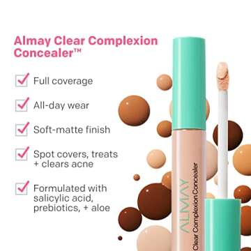 Almay Clear Complexion Acne & Blemish Spot Treatment Concealer Makeup with Salicylic Acid- Lightweight, Full Coverage, Hypoallergenic, Fragrance-Free, for Sensitive Skin, 300 Medium, 0.3 fl oz.