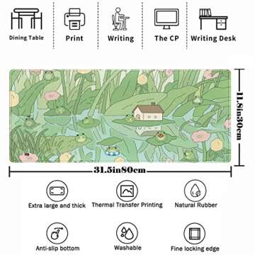 Cute Green Plant Floral Desk Mat Anime Frog Mouse Pad XL Kawaii Japanese Large PC Gaming Mousepads C...