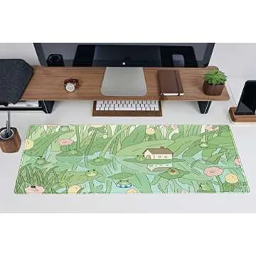 Cute Green Plant Floral Desk Mat Anime Frog Mouse Pad XL Kawaii Japanese Large PC Gaming Mousepads Computer Keyboard and Mouse Mat for Women Office Gamer Girl Desk Decor Desk Pad 31.5x11.8 in