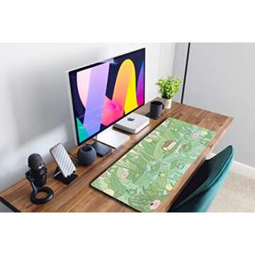Cute Green Plant Floral Desk Mat Anime Frog Mouse Pad XL Kawaii Japanese Large PC Gaming Mousepads Computer Keyboard and Mouse Mat for Women Office Gamer Girl Desk Decor Desk Pad 31.5x11.8 in