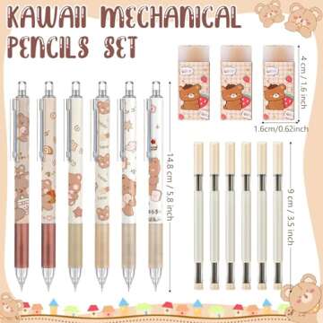 Sabary 15 Pieces Kawaii Mechanical Pencil Set Include Bear Mechanical Pencils with Tubes 0.5 mm Pen ...