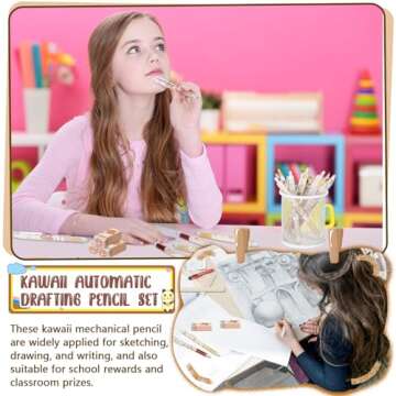 Sabary 15 Pieces Kawaii Mechanical Pencil Set Include Bear Mechanical Pencils with Tubes 0.5 mm Pen Refills Cute Erasers First Day of School Supplies Christmas Pen Gift for Kids Student