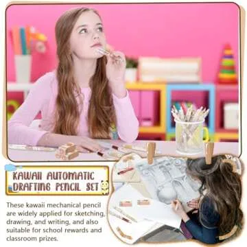 Sabary 15 Pieces Kawaii Mechanical Pencil Set Include Bear Mechanical Pencils with Tubes 0.5 mm Pen Refills Cute Erasers First Day of School Supplies Christmas Pen Gift for Kids Student