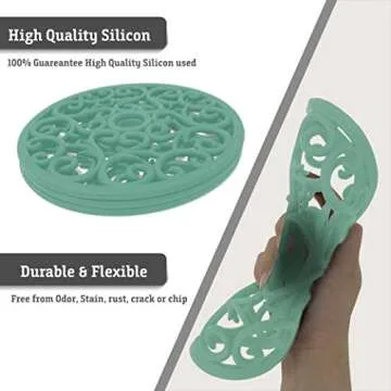 Makerstep Silicone Trivet Mat 3 Set in Heart Design Trivets. Hot Pan Holder Hot Pads for Countertop & Table. Non Slip, Serving Dishes Plates. Dishwasher Safe, Heat Resistant Kitchen Gadgets, Mint