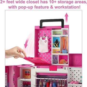 Barbie Dream Closet Playset with 35+ Doll Clothes & Accessories, Includes 5 Complete Looks, Pop-Up Second Level, Mirror & Laundry Chute