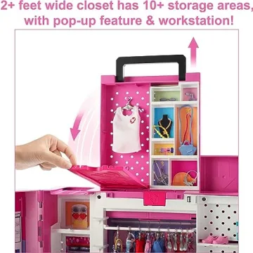 Barbie Dream Closet Playset with 35+ Doll Clothes & Accessories, Includes 5 Complete Looks, Pop-Up Second Level, Mirror & Laundry Chute