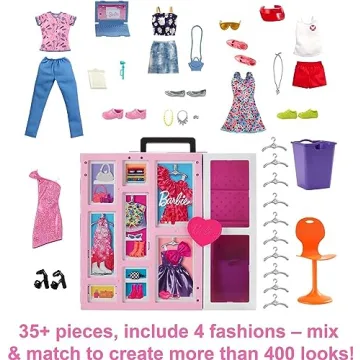 Barbie Dream Closet Playset with 35+ Doll Clothes & Accessories, Includes 5 Complete Looks, Pop-Up Second Level, Mirror & Laundry Chute