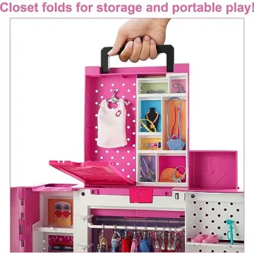 Barbie Dream Closet Playset with 35+ Doll Clothes & Accessories, Includes 5 Complete Looks, Pop-Up Second Level, Mirror & Laundry Chute