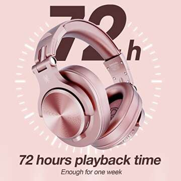 OneOdio A70 Bluetooth Over Ear Headphones, Wireless Headphones w/ 72H Playtime, Hi-Res, 3.5mm/6.35mm Wired Audio Jack for Studio Monitor & Mixing DJ Guitar AMP, Computer Laptop PC Tablet - Rose Gold