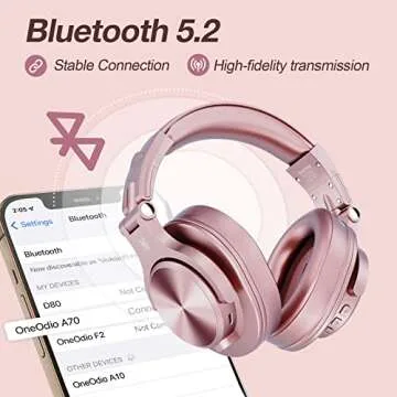 OneOdio A70 Bluetooth Over Ear Headphones, Wireless Headphones w/ 72H Playtime, Hi-Res, 3.5mm/6.35mm Wired Audio Jack for Studio Monitor & Mixing DJ Guitar AMP, Computer Laptop PC Tablet - Rose Gold