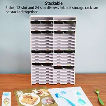 Sanfurney 24 Slots Ink Pad Holder and Stamp Pad Storage Organizer for Distress Ink Pads Diamond Painting Tray Rack for Crafts Supply, Stackable Wall Mount
