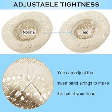 EOZY Men & Women's Summer Cowboy Cowgirl Straw Hat Hollow Out Woven Roll Up Wide Brim Hat/Beige