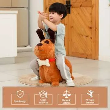 INPANY Bouncy Brown Dog Hopper Toy 2 Year Old Boy, Toddler Plush Bouncing Horse Hopper, Ride on Animal Bouncer, Inflatable Riding Cool Birthday Gifts 3 4 Yr Girls