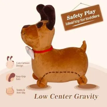 INPANY Bouncy Brown Dog Hopper Toy 2 Year Old Boy, Toddler Plush Bouncing Horse Hopper, Ride on Animal Bouncer, Inflatable Riding Cool Birthday Gifts 3 4 Yr Girls