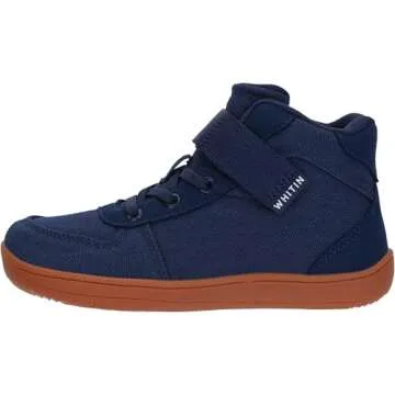 WHITIN Little Boys Girls Wide Barefoot Walking Shoes Big Kids High Top Width Minimalist Zero Drop Sneaker Size 10.5 Sports Running Basketball Gym Lightweight Blue/Gum 28