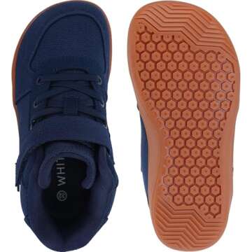 WHITIN Little Boys Girls Wide Barefoot Walking Shoes Big Kids High Top Width Minimalist Zero Drop Sneaker Size 10.5 Sports Running Basketball Gym Lightweight Blue/Gum 28