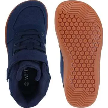 WHITIN Little Boys Girls Wide Barefoot Walking Shoes Big Kids High Top Width Minimalist Zero Drop Sneaker Size 10.5 Sports Running Basketball Gym Lightweight Blue/Gum 28