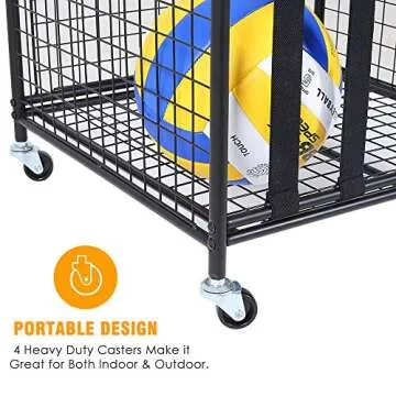 Snail Sports Ball Storage Rolling Cart Lockable Sports Ball Storage Rack with Elastic Straps, Stackable Ball Cage for Garage Storage Organizer, Compact Size But Functional, Matt Black
