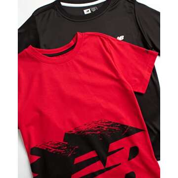 New Balance Boys' Active T-Shirts - 4 Pack Athletic Performance Dry Fit Sports Tees (4-20), Size 18-20, Red/Indigo